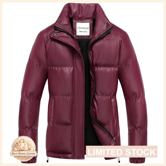 Women's Faux Leather Puffer Jacket Fleece Lined Waterproof Winter Coat